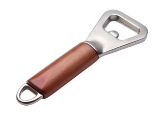 Metal and wood bottle opener, isolated on transparent background