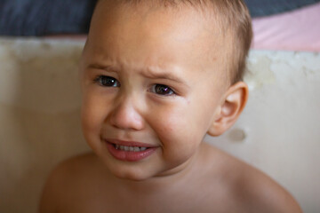 Distressed Toddler Close-Up Indoors