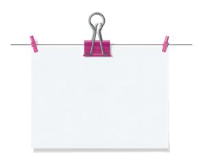 Blank sheet of paper, pink clips, hanging