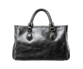 Naklejka premium Elegant black leather handbag for stylish everyday use and fashion on a transparent background, cut out