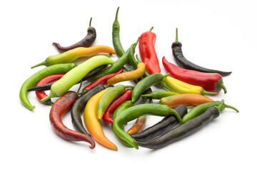 Chili peppers assorted on white background