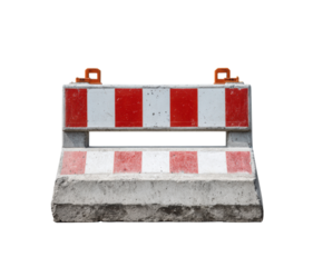 Construction barrier for road safety and traffic management on a transparent background, cut out