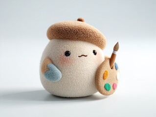 ultra-cute plush painter toy: a hyper-realistic 3d render for cozy children's decor, perfect as a playful poster for creative spaces and artistic interiors!