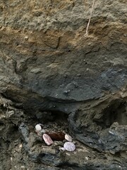 Collapse of the seashore in winter
