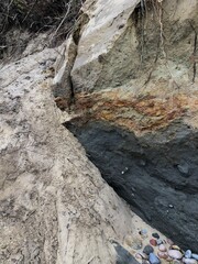 Collapse of the seashore in winter