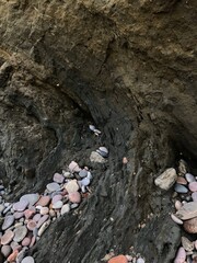 Collapse of the seashore in winter