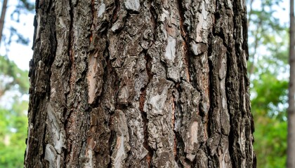 Obraz premium Close-up view of a textured tree trunk, showcasing the intricate details of bark patterns and natural wood grain.