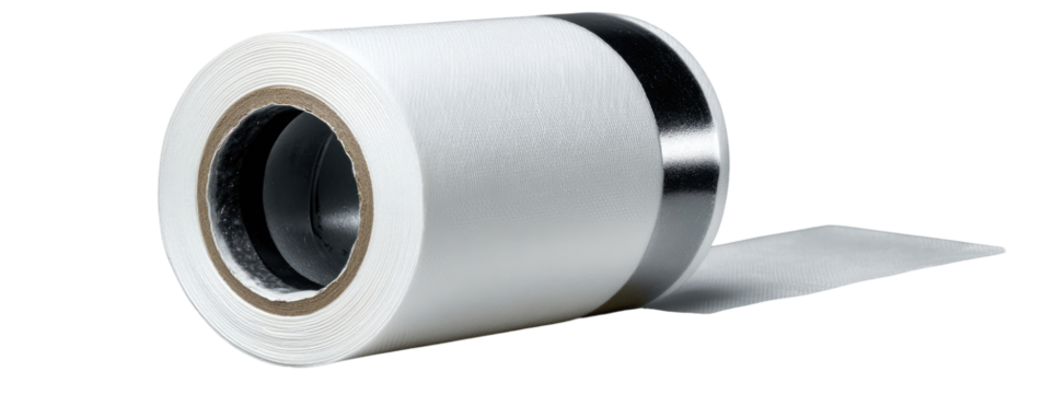 Rolled white material with metallic band