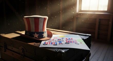 Enjoying labor day weekend with a warm drink and festive decorations