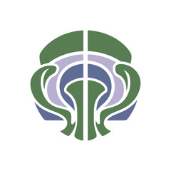 Symmetrical Art Nouveau Style Floral Emblem Design.