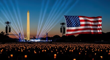 Labor day celebration fireworks display over washington dc memorials