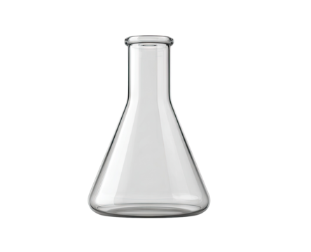 Clear, empty flask with a conical shape