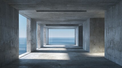 Modern concrete interior with ocean view