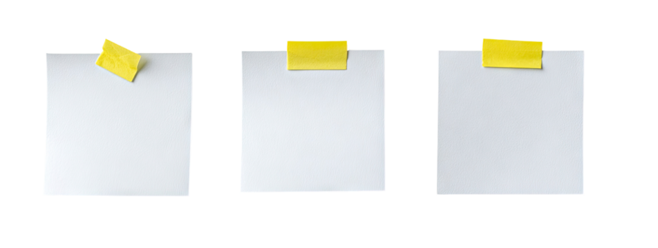 Three blank notepads with yellow sticky notes