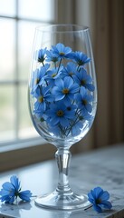 Blue flowers in crystal glass