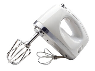 White electric hand mixer with metal beaters, isolated on transparent background