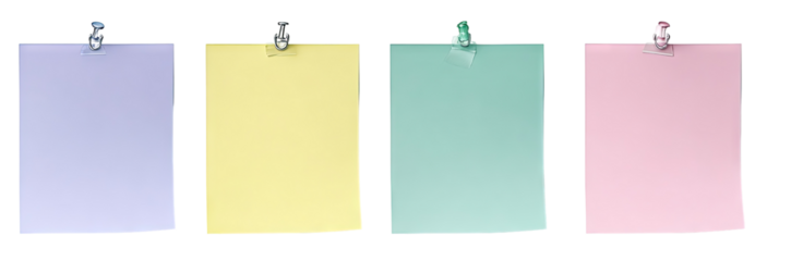 Four empty notepads, different pastel colors