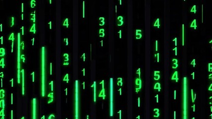 digital rain of green binary digits in dark background - Powered by Adobe