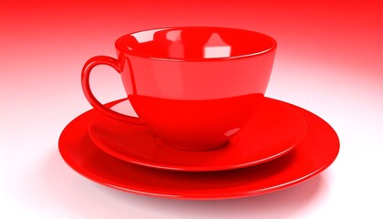 Vivid red teacup and saucer set, displayed against a gradient background, highlights the smooth surfaces and glossy finish.