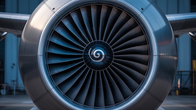 Front view of a commercial airplane jet engine aviation