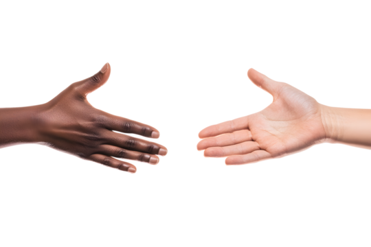 Two hands reaching out palms up isolated on a transparent background