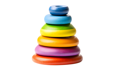 Wooden rainbow stacking toy rings isolated on a transparent background 1