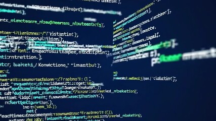 glowing code lines across a dark blue screen - Powered by Adobe