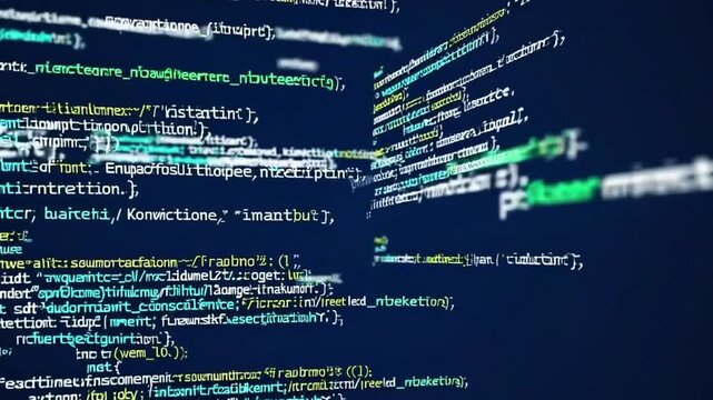 glowing code lines across a dark blue screen