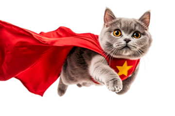 British Shorthair cat superhero costume isolated on a transparent background