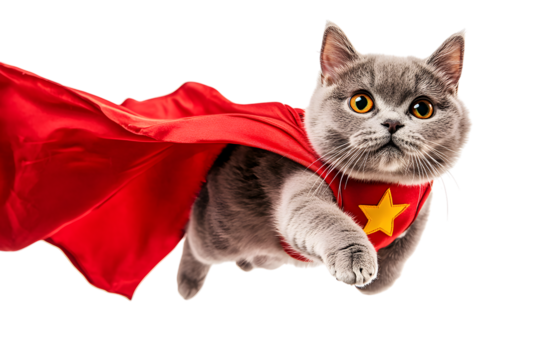 British Shorthair cat superhero costume isolated on a transparent background