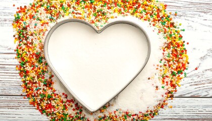 Heart-shaped cookie cutter with colorful sprinkles