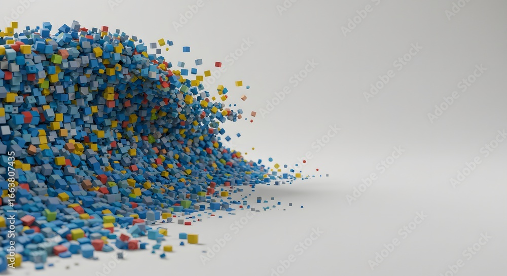 Aufkleber dynamic wave formed by an accumulation of colorful cubes on a white background, creating a vibrant e