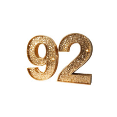 Sparkling Gold Glitter Number Ninety-Two (92) for Anniversary, Birthday, or Celebration