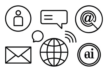 phone, address, email, person, contact icons collection vector           