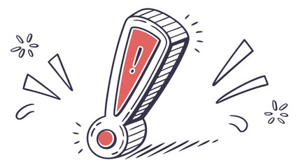Stylized exclamation point icon with red fill and radiating lines on a white background sketch style