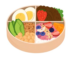 Colorful healthy lunchbox compartments