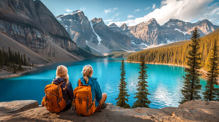 couple in the mountains mountain landscape  traveler tourist