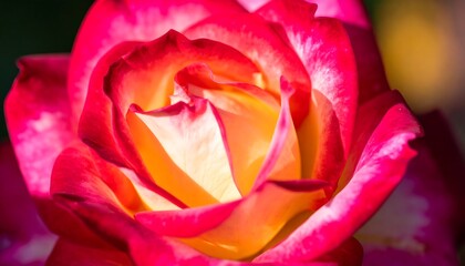 Vibrant close-up of a rose with a gradient of fiery red, bright yellow, and soft white hues.