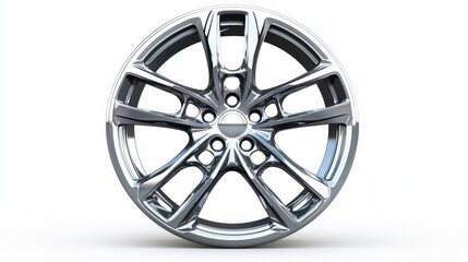 Obraz premium Detailed view of a shiny chrome alloy wheel showcasing intricate design and craftsmanship