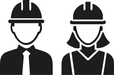Construction Workers Male and Female with Hard Hats Representing Skilled Professionals and Gender Equality in the Workplace