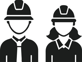 Construction Workers Male and Female with Hard Hats Representing Skilled Professionals and Gender Equality in the Workplace