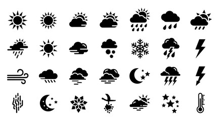 Fototapeta premium Vector art of collection of black weather icons and symbols