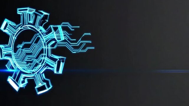 neon circuit gear abstract with blue digital lines
