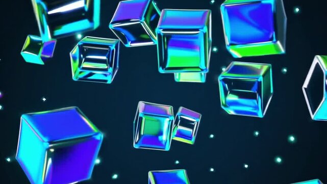 colorful glass cubes floating in dark space
