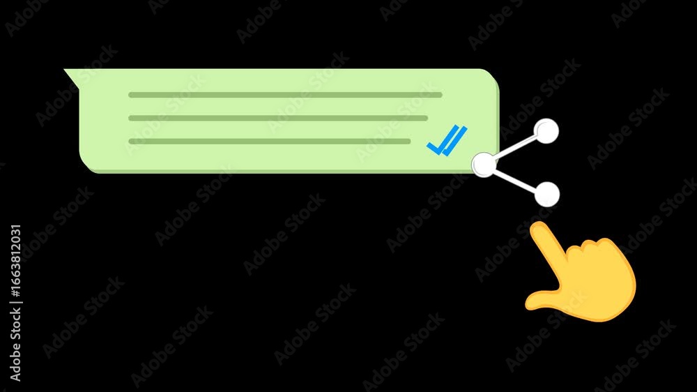 Poster video animation yellow hand press share text message chat button concept icon, on a transparent back
