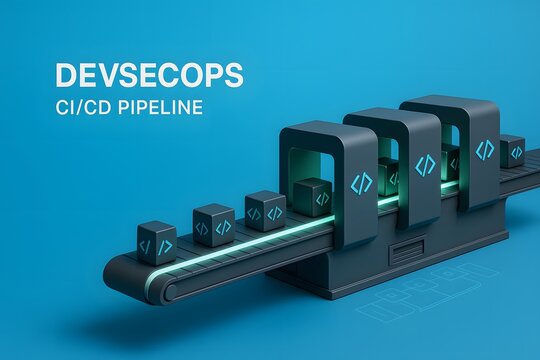 Futuristic CI/CD Pipeline Visualization for Automated Software Delivery and DevOps Innovation
