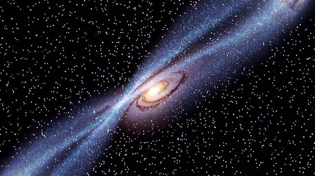 distant galaxy with radiant blue jets sweeping space