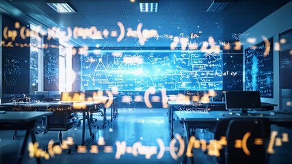 Digital classroom with mathematical equations - Powered by Adobe