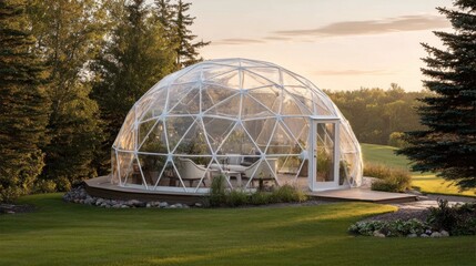 Obraz premium Modern geodesic dome outdoor living space