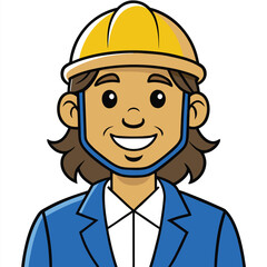 Cartoon Construction Worker Woman with Hard Hat Smiling Wearing Blue Suit Illustration Isolated on White Background Ready to Work